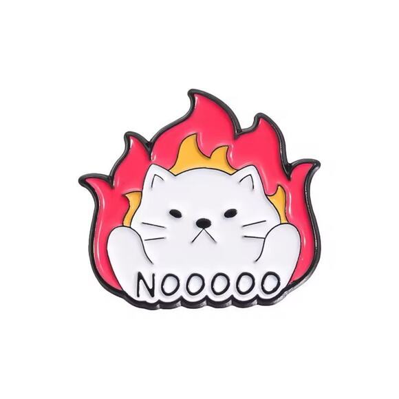 "Nooooo" kitty cat fire enamel pin NEW kitten - Picture 1 of 1